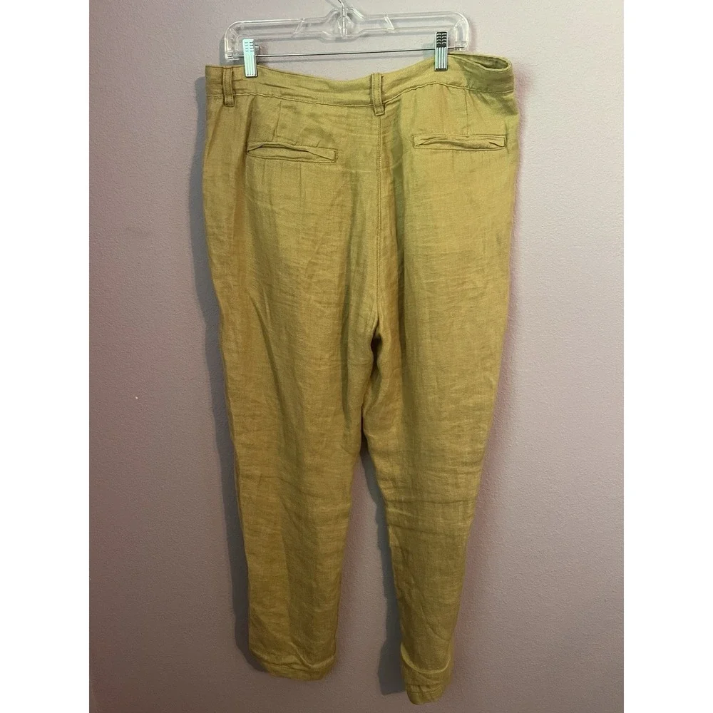 Zara Men's Yellow Trousers Pleated Pants Linen Blend Size 34